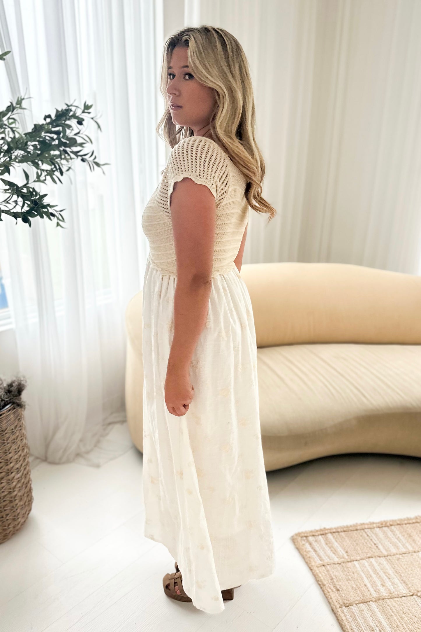 Marian Embroidered Midi Dress